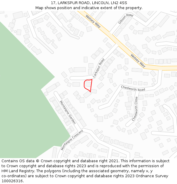 17, LARKSPUR ROAD, LINCOLN, LN2 4SS: Location map and indicative extent of plot