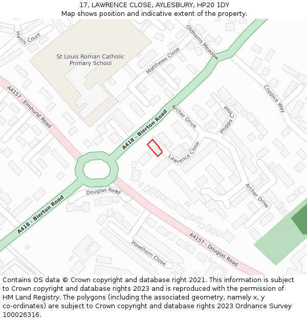 17, LAWRENCE CLOSE, AYLESBURY, HP20 1DY: Location map and indicative extent of plot