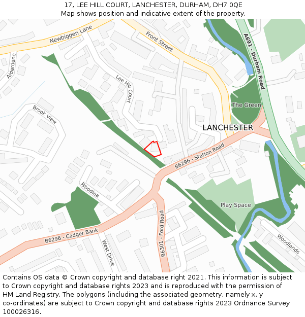 17, LEE HILL COURT, LANCHESTER, DURHAM, DH7 0QE: Location map and indicative extent of plot
