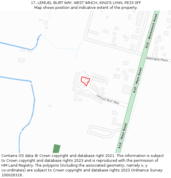 17, LEMUEL BURT WAY, WEST WINCH, KING'S LYNN, PE33 0FF: Location map and indicative extent of plot