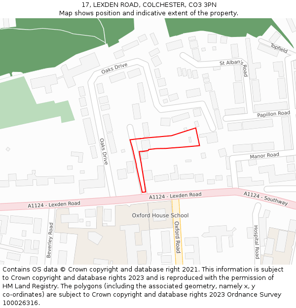 17, LEXDEN ROAD, COLCHESTER, CO3 3PN: Location map and indicative extent of plot