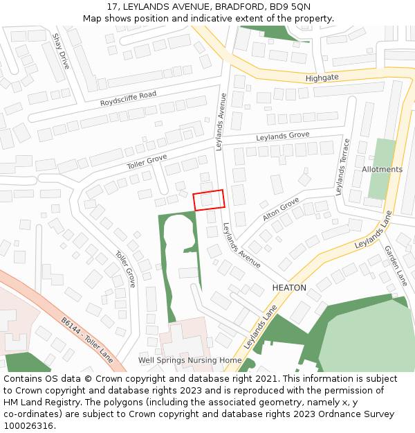 17, LEYLANDS AVENUE, BRADFORD, BD9 5QN: Location map and indicative extent of plot