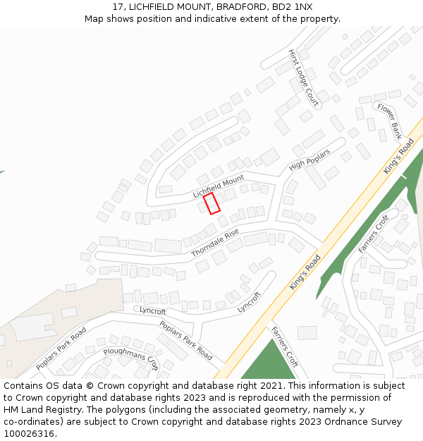 17, LICHFIELD MOUNT, BRADFORD, BD2 1NX: Location map and indicative extent of plot