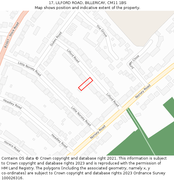 17, LILFORD ROAD, BILLERICAY, CM11 1BS: Location map and indicative extent of plot