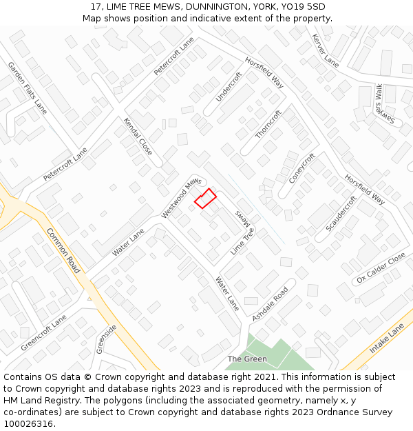 17, LIME TREE MEWS, DUNNINGTON, YORK, YO19 5SD: Location map and indicative extent of plot