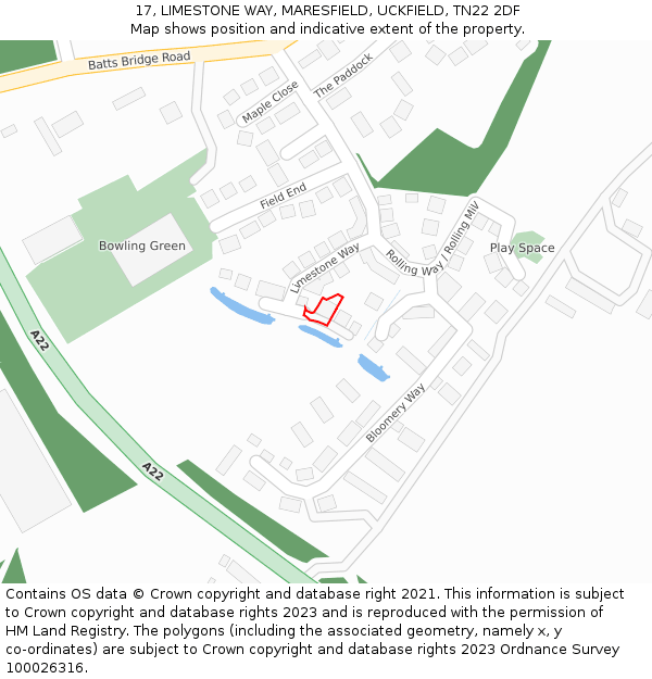 17, LIMESTONE WAY, MARESFIELD, UCKFIELD, TN22 2DF: Location map and indicative extent of plot