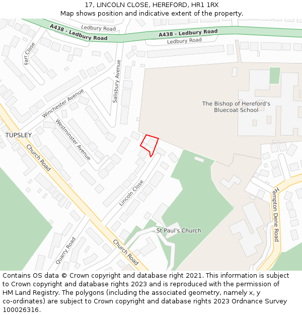 17, LINCOLN CLOSE, HEREFORD, HR1 1RX: Location map and indicative extent of plot