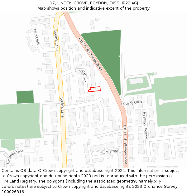 17, LINDEN GROVE, ROYDON, DISS, IP22 4GJ: Location map and indicative extent of plot