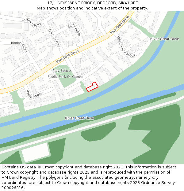17, LINDISFARNE PRIORY, BEDFORD, MK41 0RE: Location map and indicative extent of plot