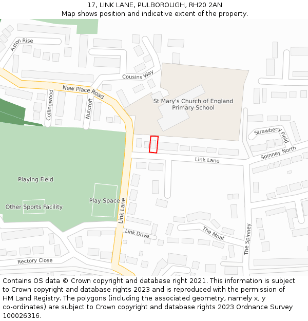 17, LINK LANE, PULBOROUGH, RH20 2AN: Location map and indicative extent of plot
