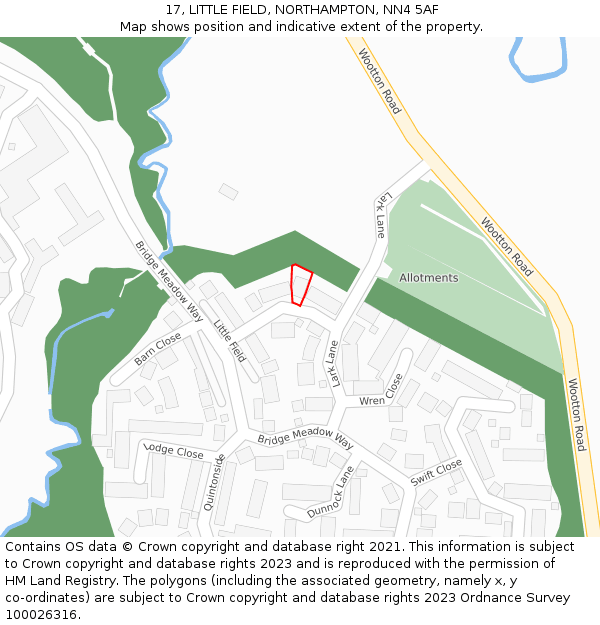 17, LITTLE FIELD, NORTHAMPTON, NN4 5AF: Location map and indicative extent of plot