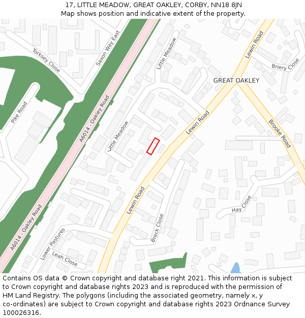 17, LITTLE MEADOW, GREAT OAKLEY, CORBY, NN18 8JN: Location map and indicative extent of plot