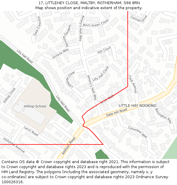 17, LITTLEHEY CLOSE, MALTBY, ROTHERHAM, S66 8RN: Location map and indicative extent of plot