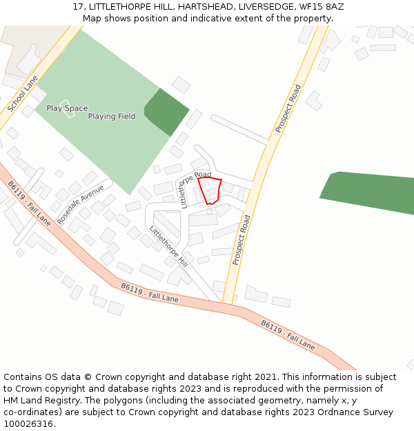 17, LITTLETHORPE HILL, HARTSHEAD, LIVERSEDGE, WF15 8AZ: Location map and indicative extent of plot