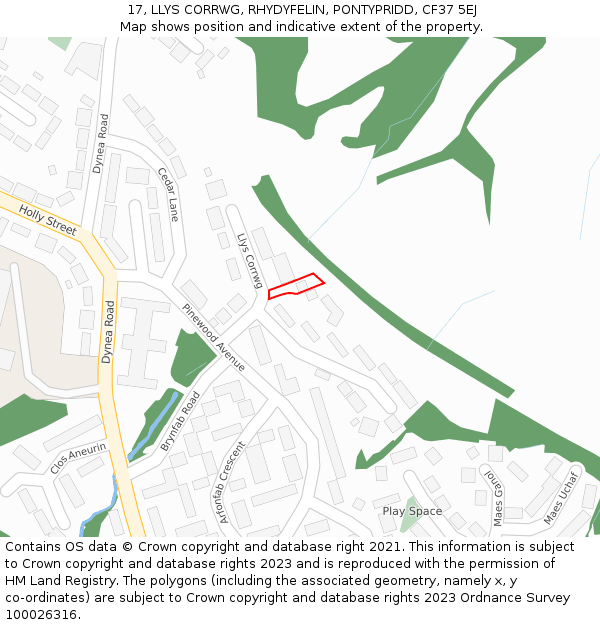 17, LLYS CORRWG, RHYDYFELIN, PONTYPRIDD, CF37 5EJ: Location map and indicative extent of plot