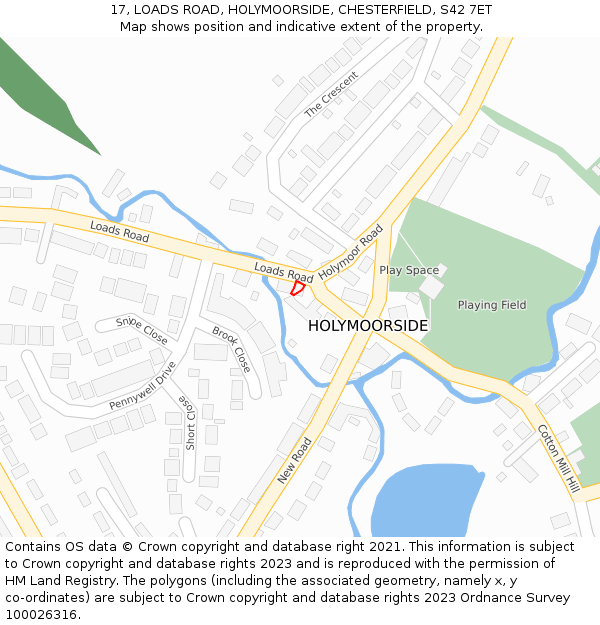 17, LOADS ROAD, HOLYMOORSIDE, CHESTERFIELD, S42 7ET: Location map and indicative extent of plot