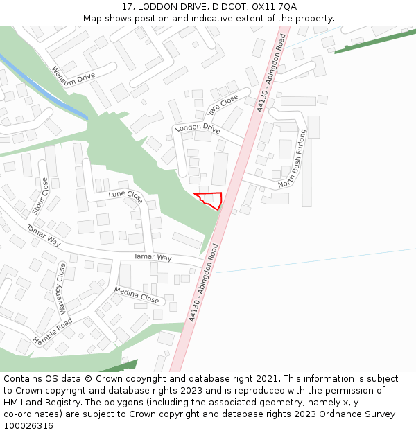 17, LODDON DRIVE, DIDCOT, OX11 7QA: Location map and indicative extent of plot
