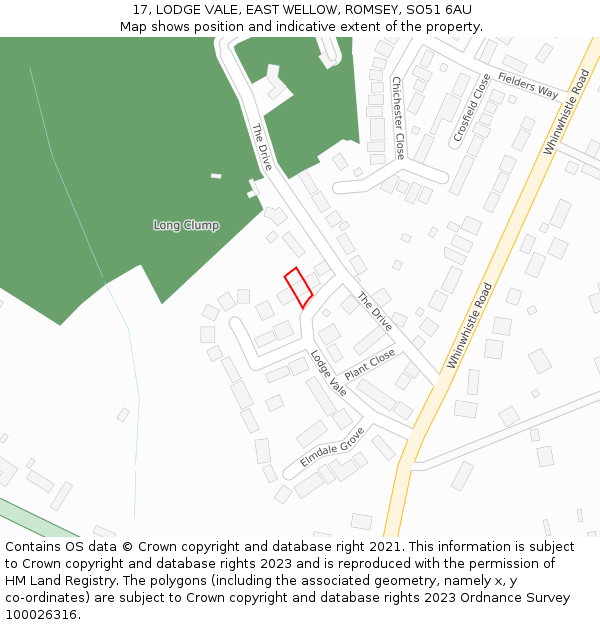 17, LODGE VALE, EAST WELLOW, ROMSEY, SO51 6AU: Location map and indicative extent of plot