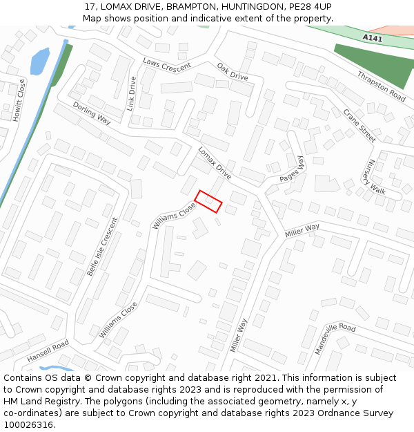 17, LOMAX DRIVE, BRAMPTON, HUNTINGDON, PE28 4UP: Location map and indicative extent of plot