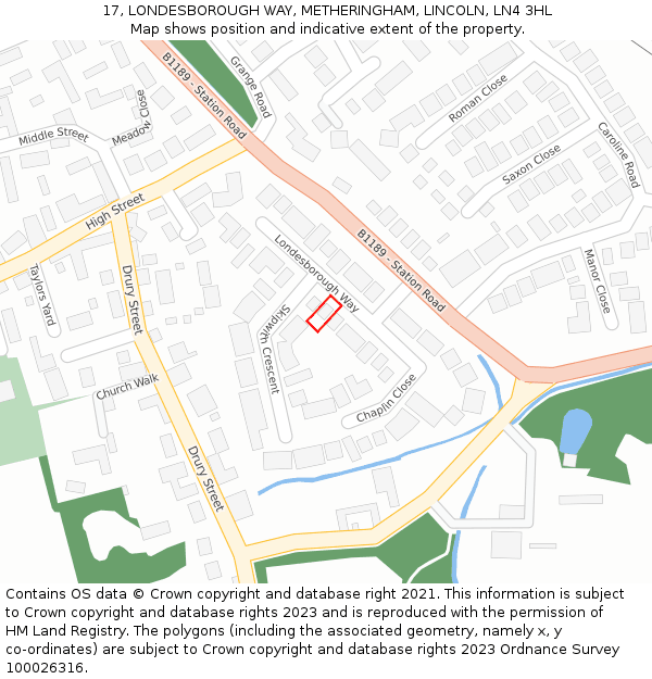 17, LONDESBOROUGH WAY, METHERINGHAM, LINCOLN, LN4 3HL: Location map and indicative extent of plot