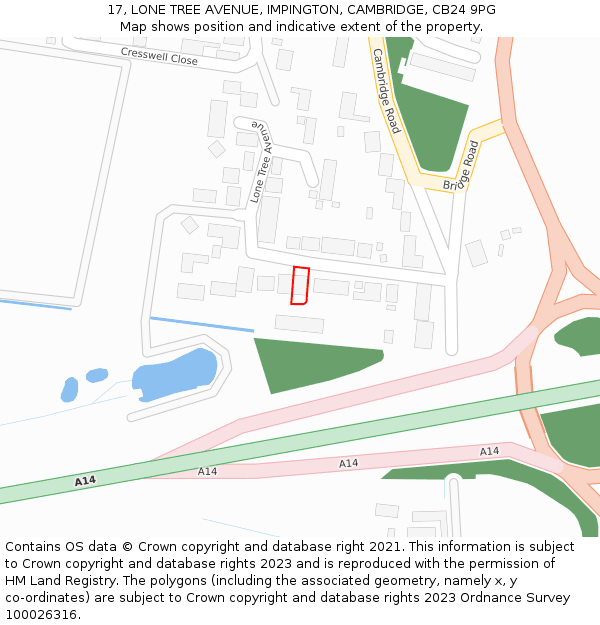 17, LONE TREE AVENUE, IMPINGTON, CAMBRIDGE, CB24 9PG: Location map and indicative extent of plot