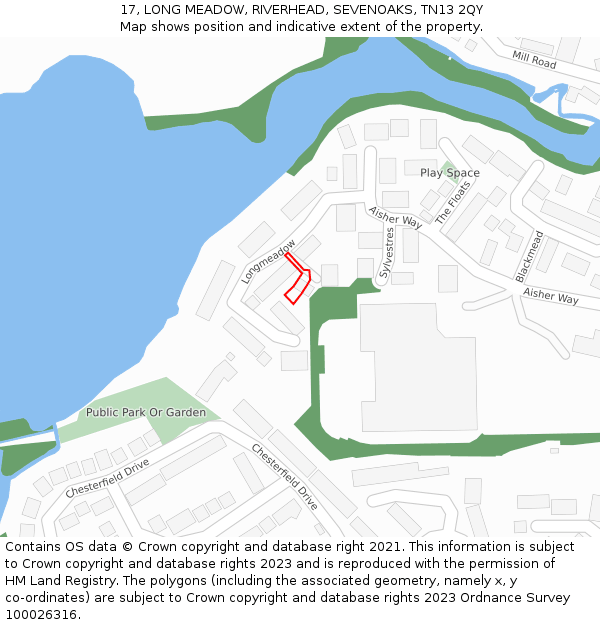 17, LONG MEADOW, RIVERHEAD, SEVENOAKS, TN13 2QY: Location map and indicative extent of plot