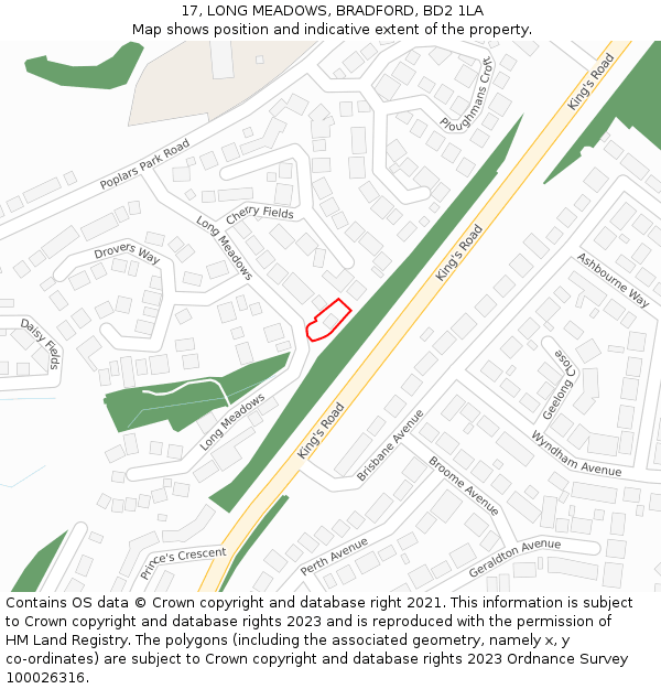 17, LONG MEADOWS, BRADFORD, BD2 1LA: Location map and indicative extent of plot