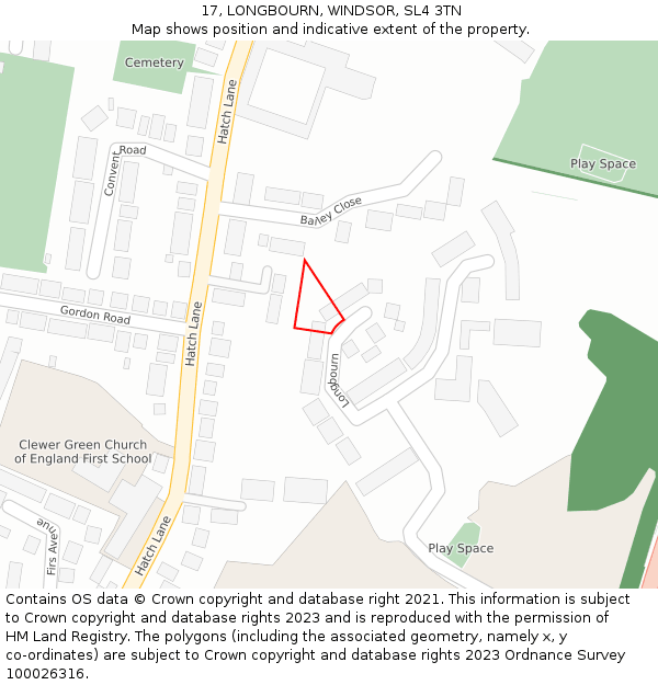17, LONGBOURN, WINDSOR, SL4 3TN: Location map and indicative extent of plot