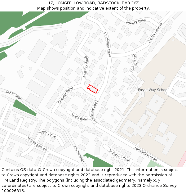 17, LONGFELLOW ROAD, RADSTOCK, BA3 3YZ: Location map and indicative extent of plot