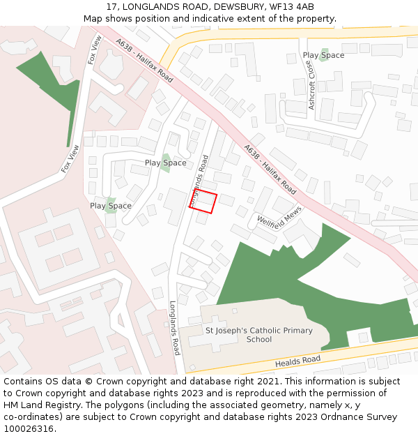 17, LONGLANDS ROAD, DEWSBURY, WF13 4AB: Location map and indicative extent of plot
