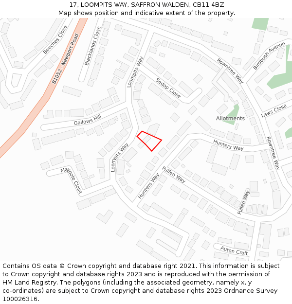 17, LOOMPITS WAY, SAFFRON WALDEN, CB11 4BZ: Location map and indicative extent of plot