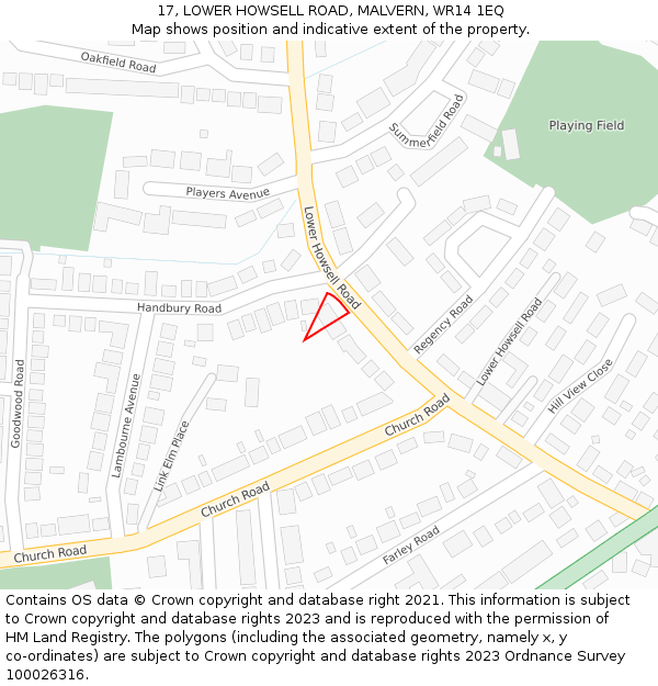 17, LOWER HOWSELL ROAD, MALVERN, WR14 1EQ: Location map and indicative extent of plot