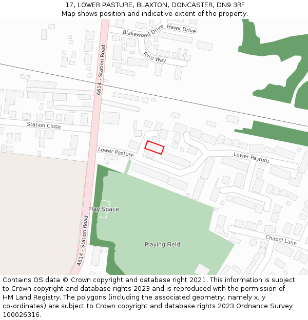 17, LOWER PASTURE, BLAXTON, DONCASTER, DN9 3RF: Location map and indicative extent of plot