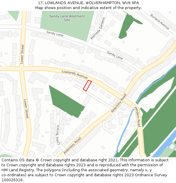 17, LOWLANDS AVENUE, WOLVERHAMPTON, WV6 9PA: Location map and indicative extent of plot