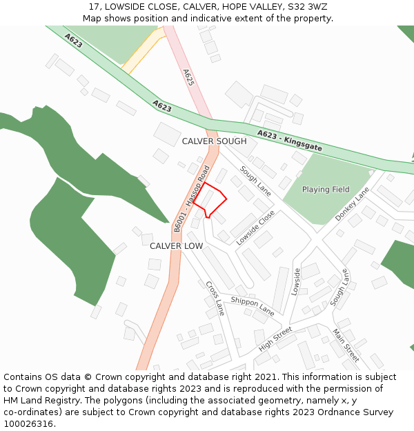 17, LOWSIDE CLOSE, CALVER, HOPE VALLEY, S32 3WZ: Location map and indicative extent of plot