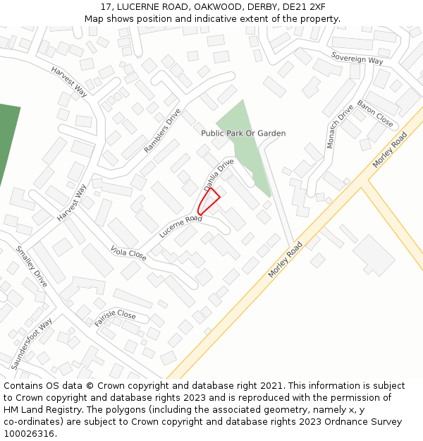 17, LUCERNE ROAD, OAKWOOD, DERBY, DE21 2XF: Location map and indicative extent of plot
