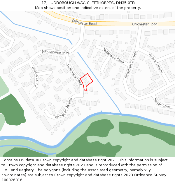 17, LUDBOROUGH WAY, CLEETHORPES, DN35 0TB: Location map and indicative extent of plot