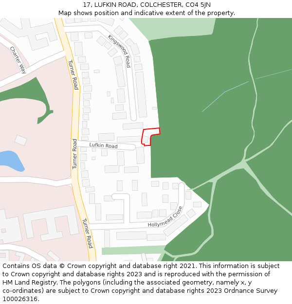 17, LUFKIN ROAD, COLCHESTER, CO4 5JN: Location map and indicative extent of plot