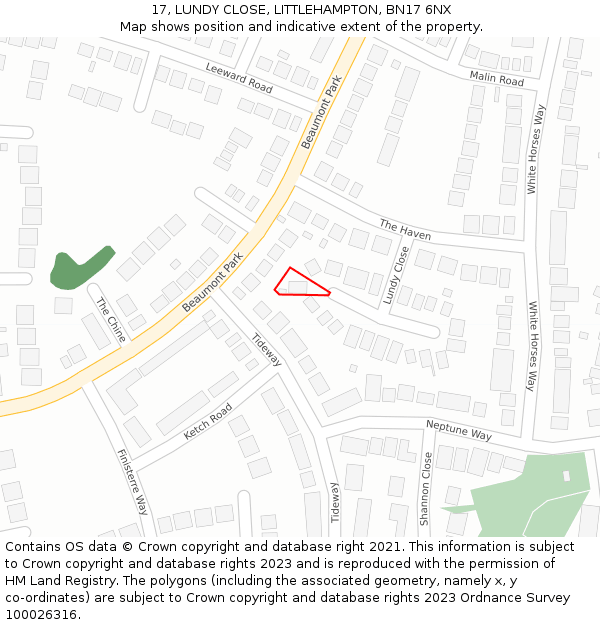 17, LUNDY CLOSE, LITTLEHAMPTON, BN17 6NX: Location map and indicative extent of plot