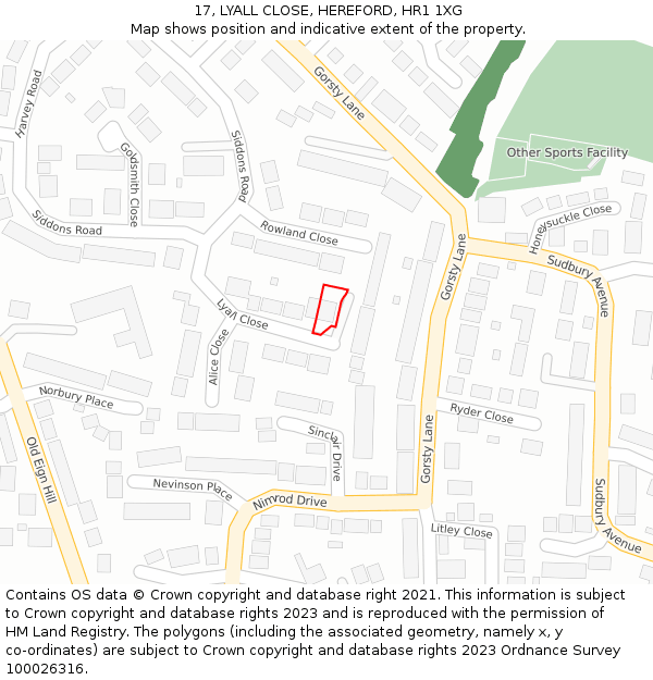 17, LYALL CLOSE, HEREFORD, HR1 1XG: Location map and indicative extent of plot