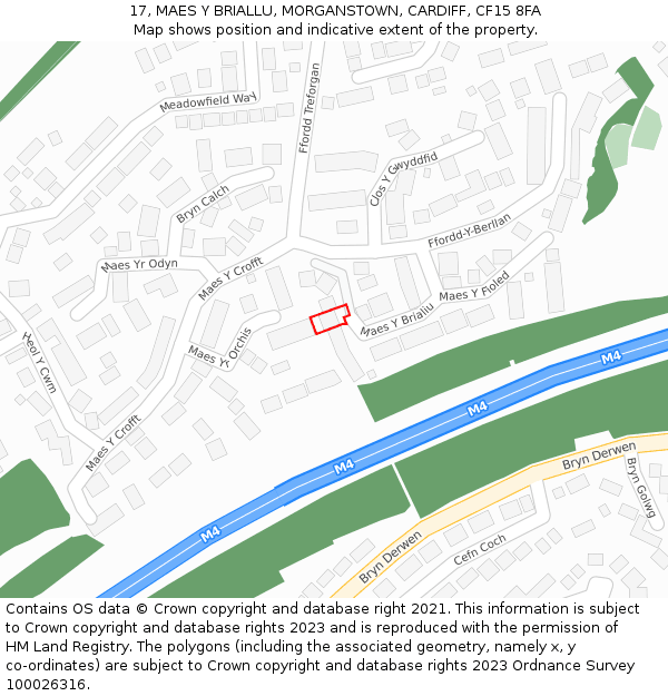 17, MAES Y BRIALLU, MORGANSTOWN, CARDIFF, CF15 8FA: Location map and indicative extent of plot
