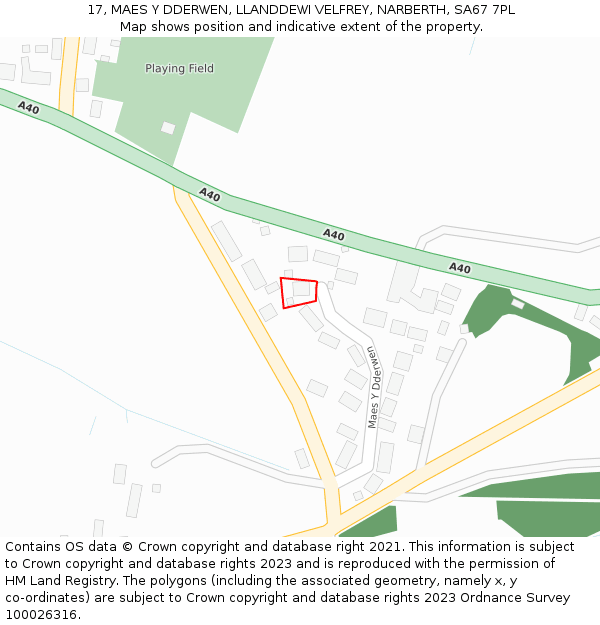 17, MAES Y DDERWEN, LLANDDEWI VELFREY, NARBERTH, SA67 7PL: Location map and indicative extent of plot