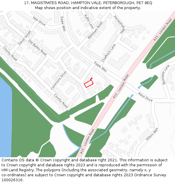 17, MAGISTRATES ROAD, HAMPTON VALE, PETERBOROUGH, PE7 8EQ: Location map and indicative extent of plot