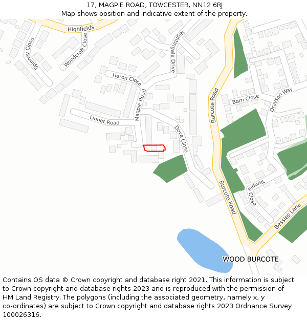 17, MAGPIE ROAD, TOWCESTER, NN12 6RJ: Location map and indicative extent of plot