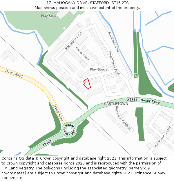 17, MAHOGANY DRIVE, STAFFORD, ST16 2TS: Location map and indicative extent of plot