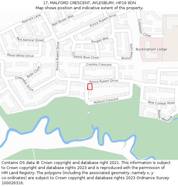 17, MALFORD CRESCENT, AYLESBURY, HP19 9DN: Location map and indicative extent of plot