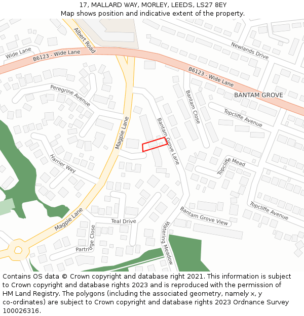17, MALLARD WAY, MORLEY, LEEDS, LS27 8EY: Location map and indicative extent of plot