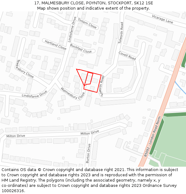 17, MALMESBURY CLOSE, POYNTON, STOCKPORT, SK12 1SE: Location map and indicative extent of plot