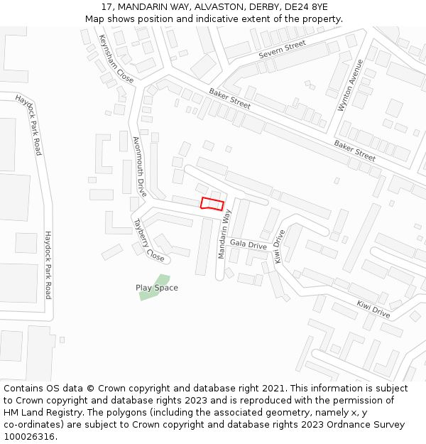17, MANDARIN WAY, ALVASTON, DERBY, DE24 8YE: Location map and indicative extent of plot