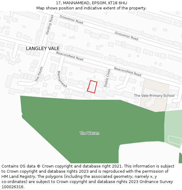 17, MANNAMEAD, EPSOM, KT18 6HU: Location map and indicative extent of plot